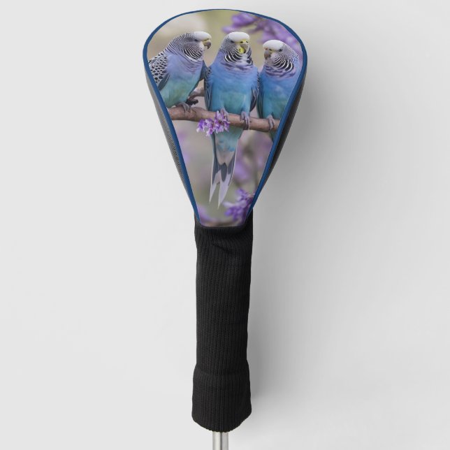 Tree Top Chatter: Blue Budgies In Jacaranda Tree, Golf Head Cover (Front)