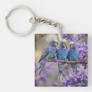 Tree Top Chatter: Blue Budgies In Jacaranda Tree, Key Ring