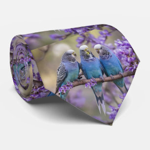 Tree Top Chatter: Blue Budgies In Jacaranda Tree, Tie