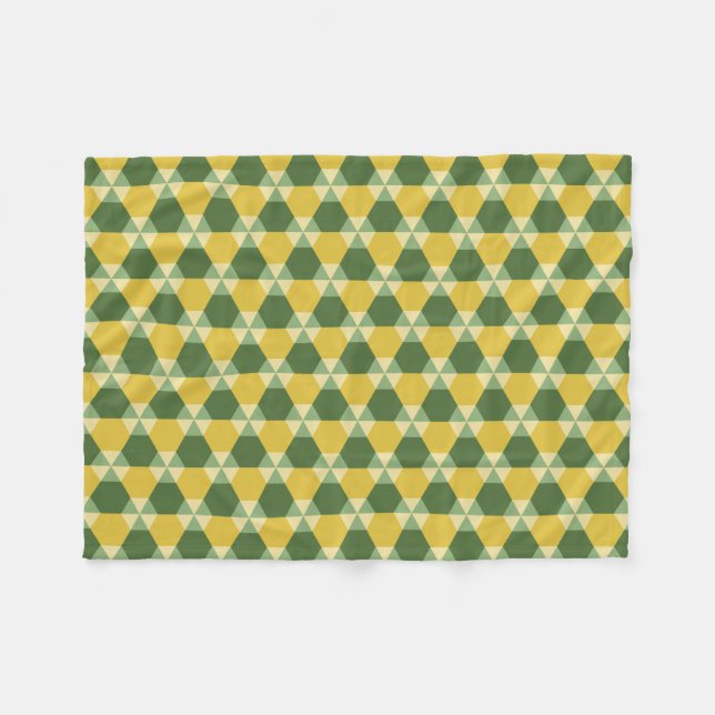 Tree Top Green/Gold Triangle-Hex Fleece Blanket (Front (Horizontal))