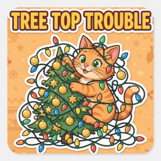 Tree Top Trouble Sticker — Ginger Kitten Christmas