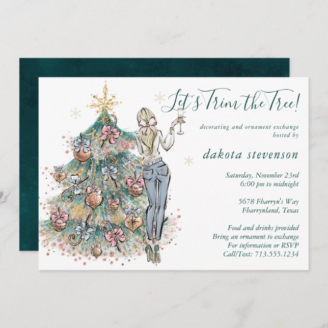 Tree Trim and Holiday Ornament Exchange Party Invitation (Front/Back)
