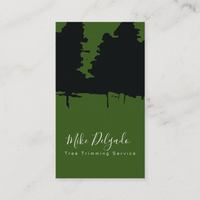 Tree Trimming Landscaping Bold Pine Trees Black Business Card (Front)