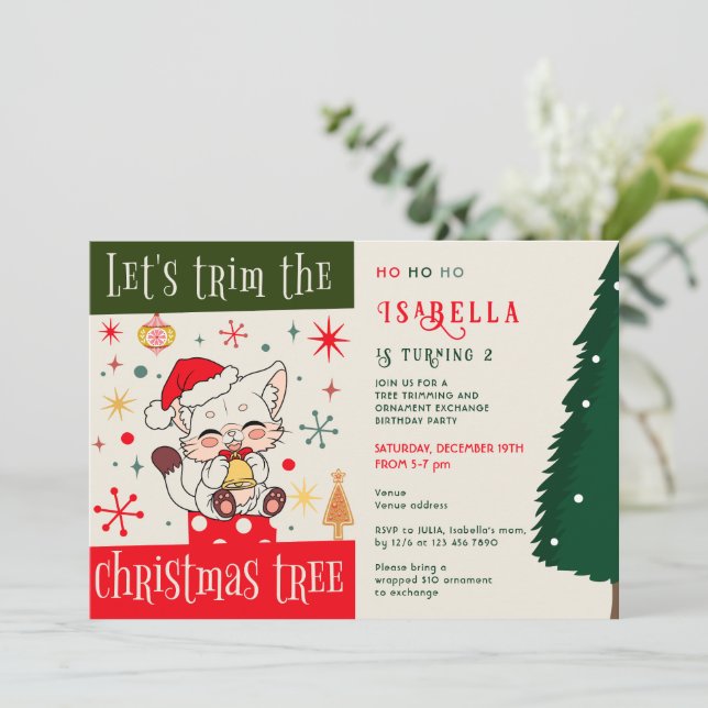 Tree Trimming Ornament Exchange Kid Birthday Party Invitation (Standing Front)