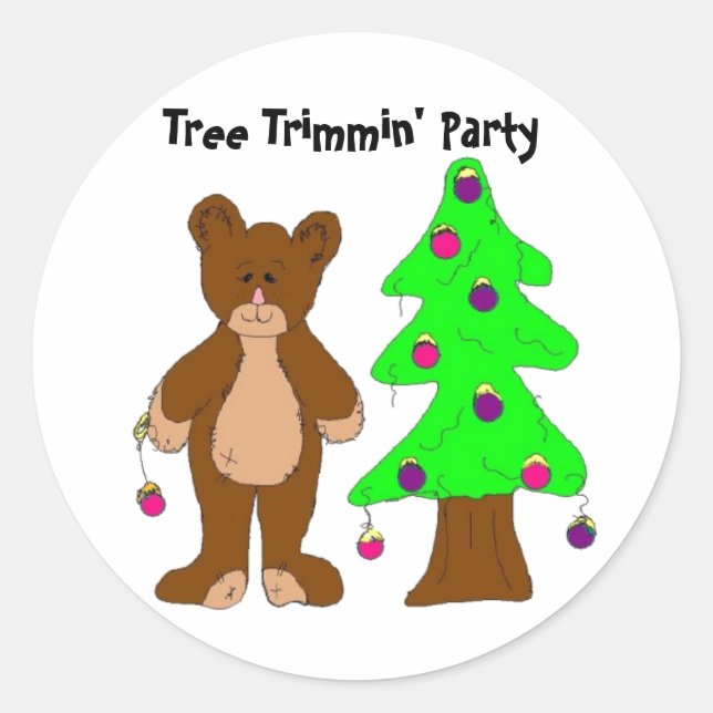 Tree Trimming Party Classic Round Sticker (Front)