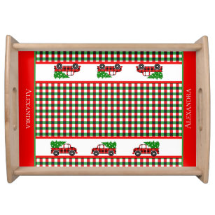  Tree Truck Chef  Red Green Holiday Plaid   Serving Tray