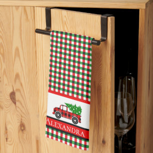  Tree Truck Chef  Red Green Holiday Plaid Tea Towel