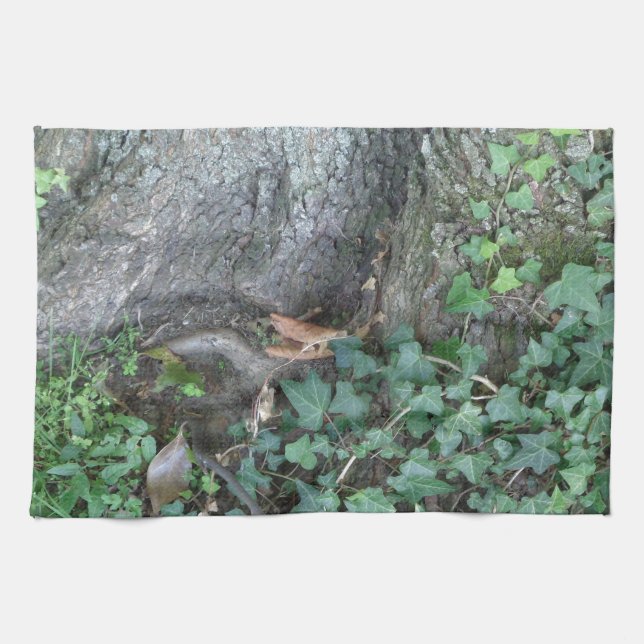 Tree trunk and ivy in forest tea towel (Horizontal)