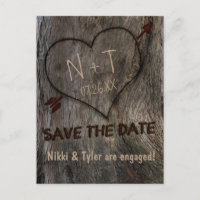 Tree Trunk + Carved Heart Save The Date Postcard