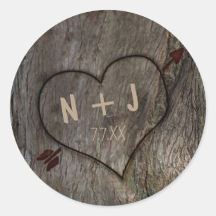 Tree Trunk + Carved Heart Wedding Rustic Stickers