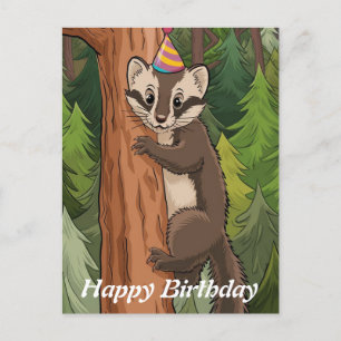 tree trunk climbing marten brithday postcard