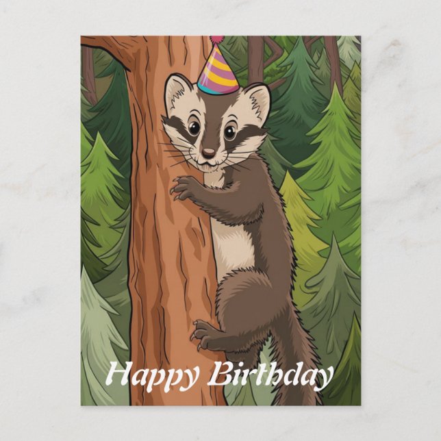 tree trunk climbing marten brithday postcard (Front)