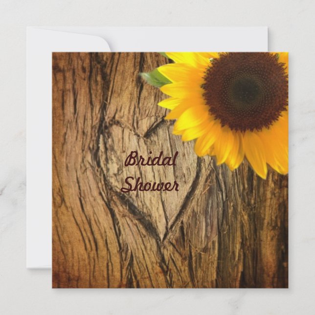 tree trunk heart country sunflower bridal shower invitation (Front)