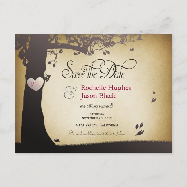 Tree Trunk Save the Date Announcement Postcard (Front)