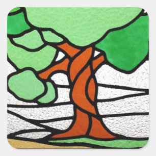 Tree Vintage Stained Glass Circa 1920 Square Sticker
