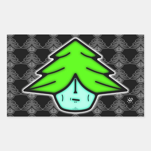 Tree Warrior Cartoon Nature Creature Rectangular Sticker (Front)