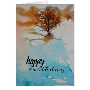 Tree Watercolor Art Happy Birthday Greeting