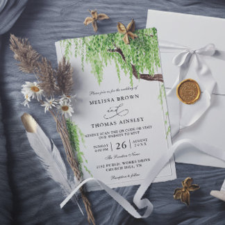 Tree Weeping Willow Budget QR Code Wedding Invitation