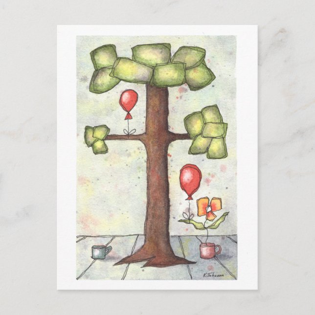 Tree with Balloon Watercolor Postcard (Front)