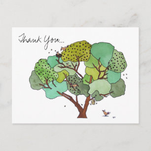 Tree with Birds and Bees Thank You Postcard
