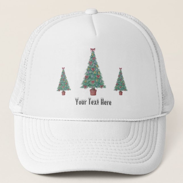 tree with decorations red bows and bells christmas trucker hat (Front)