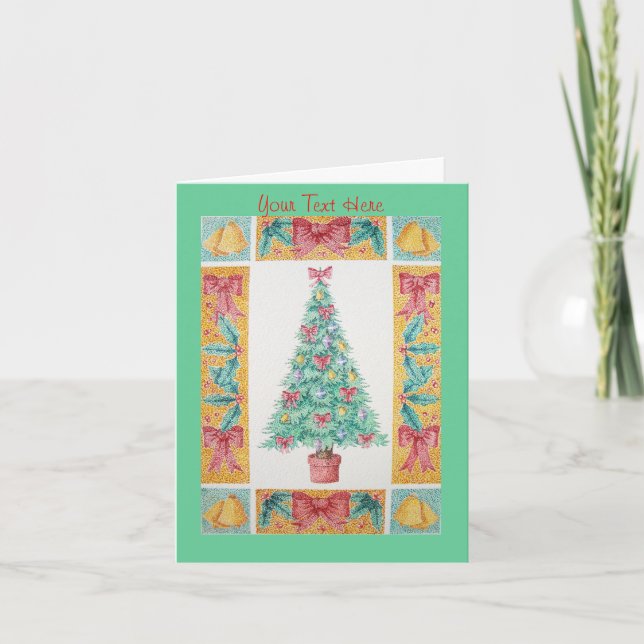 tree with decorations red bows bells christmas holiday card (Front)