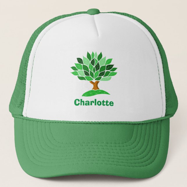 Tree with Green Leaves. Add Name. Forestry Hat (Front)