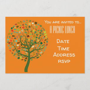 Tree with leaves nature Summer picnic lunch party Invitation