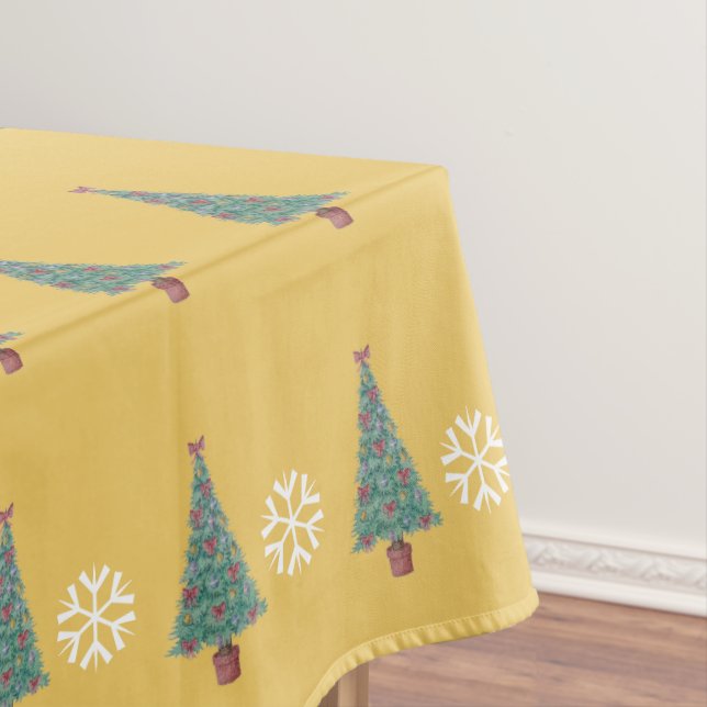 tree with red bows gold bells for christmas tablecloth (In Situ)