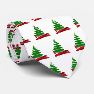 Tree with Red Ribbon Christmas Tie