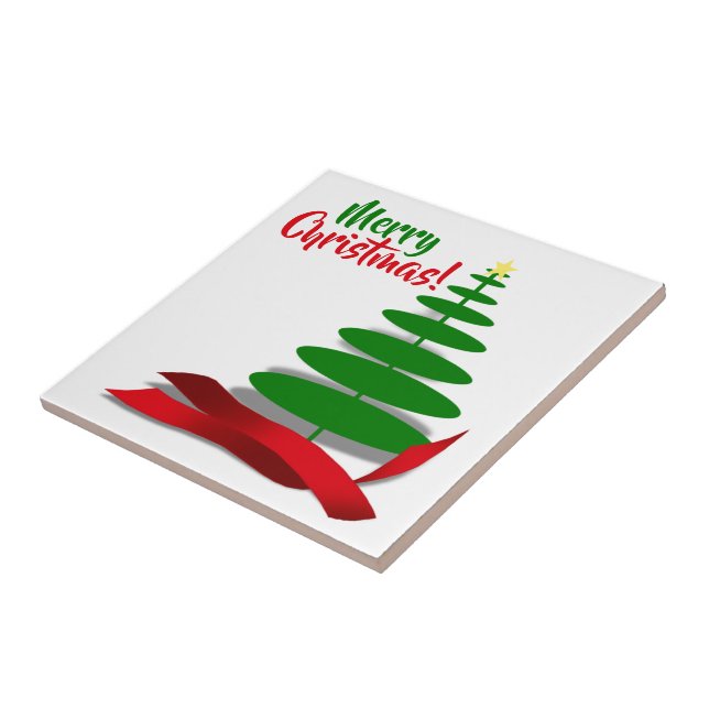 Tree With Red Ribbon Christmas Tile (Side)