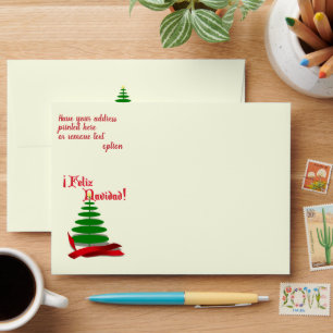 Tree with Red Ribbon Feliz Navidad Christmas Envelope
