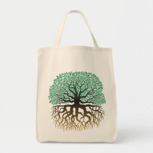 Tree with roots grocery tote bag