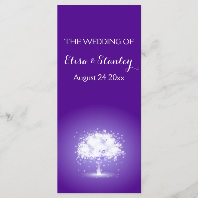 Tree with sparkling lights purple wedding program programme (Front)