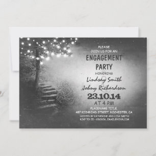 tree with string lights rustic engagement party invitation