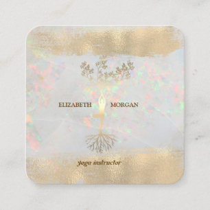Tree Women Silhouette Brush Stroke Yoga Opal Square Business Card