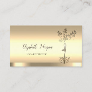Tree Women Silhouette,Gold Yoga Instructor Business Card