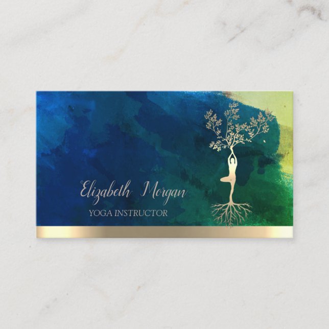 Tree Women Silhouette,Green Brush Stroke   Business Card (Front)