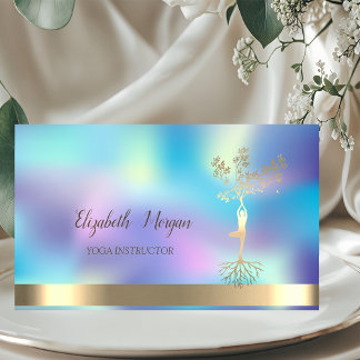 Tree Women Silhouette,Holographic  Yoga Instructor Business Card