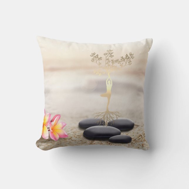  Tree Women Silhouette Zen Stones  Cushion (Front)