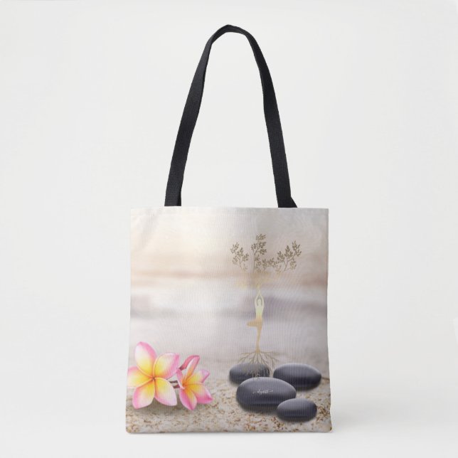  Tree Women Silhouette Zen Stones    Tote Bag (Front)