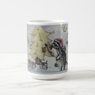 treee decorating racoon coffee mug
