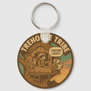 Treehouse Tribe Racoon Squirrel Owl Chasing Light Key Ring