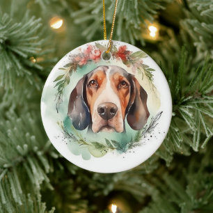 Treeing Walker Christmas Wreath Festive Pup Ceramic Tree Decoration