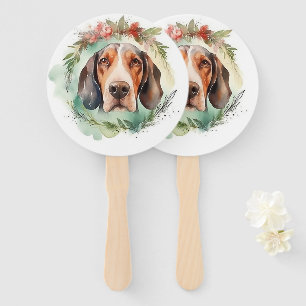 Treeing Walker Christmas Wreath Festive Pup  Hand Fan