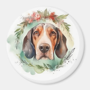 Treeing Walker Christmas Wreath Festive Pup  Magnet