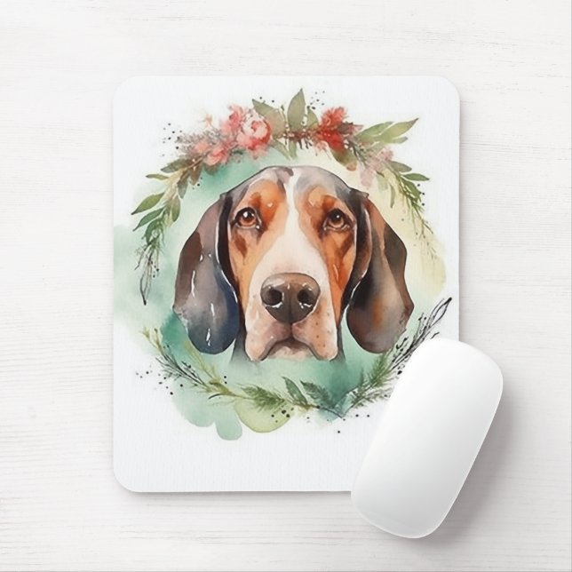 Treeing Walker Christmas Wreath Festive Pup  Mouse Mat (With Mouse)