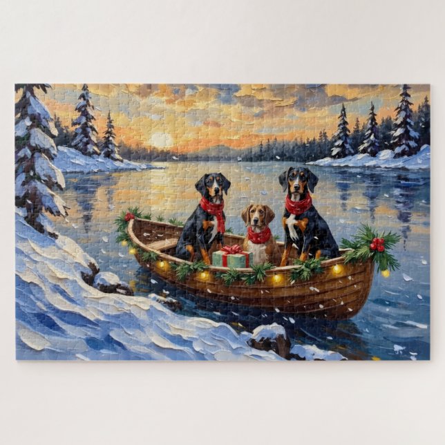 Treeing Walker Coonhound Christmas Boat Holiday Jigsaw Puzzle (Horizontal)
