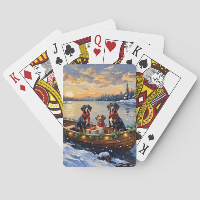Treeing Walker Coonhound Christmas Boat Holiday Playing Cards (Back)