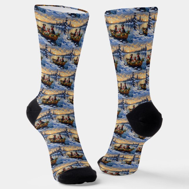 Treeing Walker Coonhound Christmas Boat Holiday Socks (Angled)